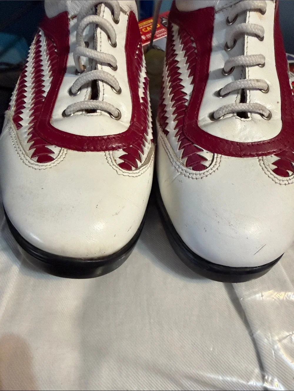 Aerogreen Womens Woven Leather Golf Shoes White Burgundy Made in‎ Italy Size 6